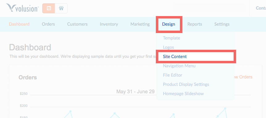 Setup Volusion menu