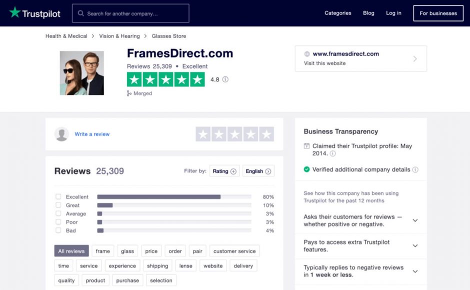 FramesDirect on Trustpilot