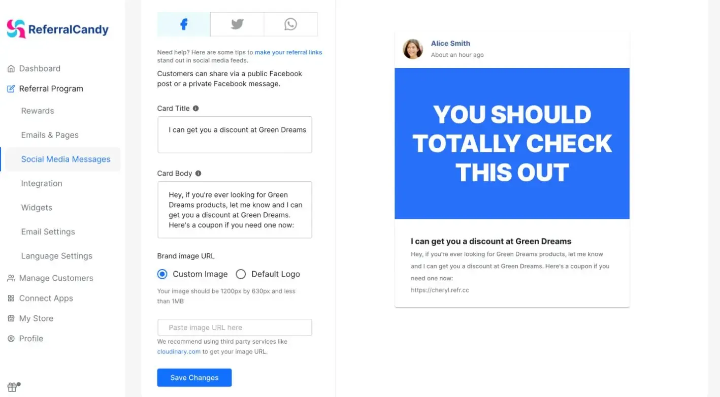 Referral social media messages