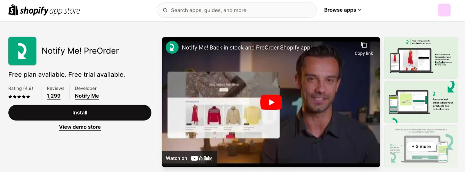 Notify Me! shopify app page