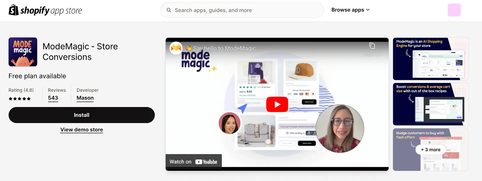 ModeMagic app within Shopify App store
