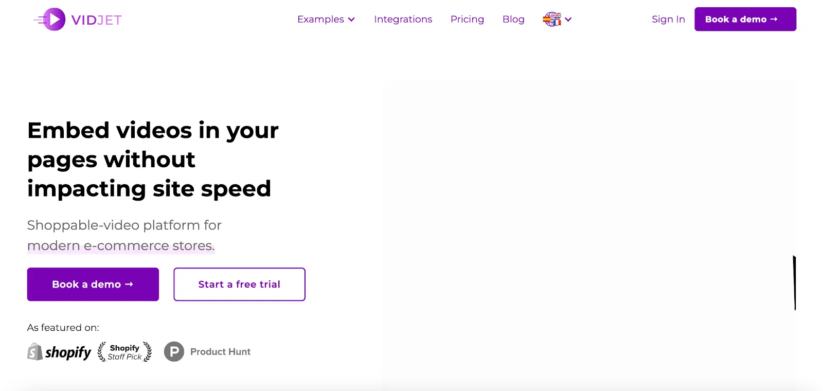 Home page of VIDJET ecommerce app