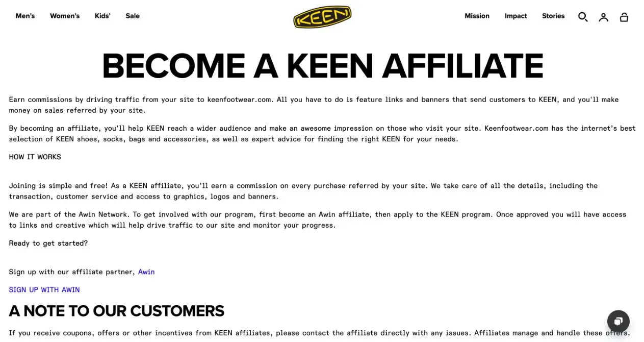 KEEN affiliate program