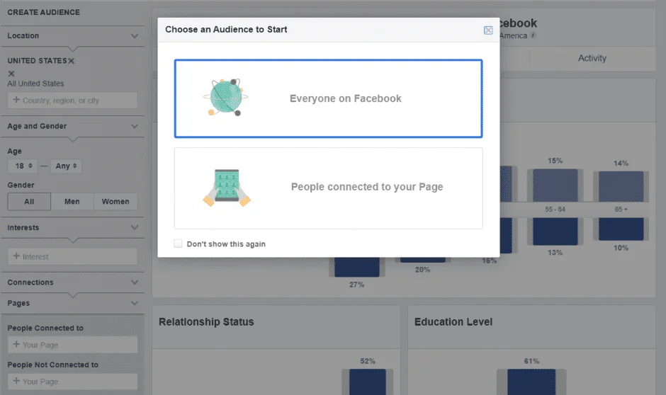 Facebook Ads choose an audience