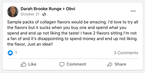 Obvi Facebook Customer Feedback