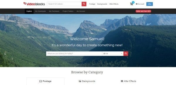 Videoblocks member homepage