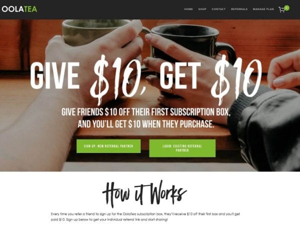 referral program templates - referral signup page oola tea cta referralcandy