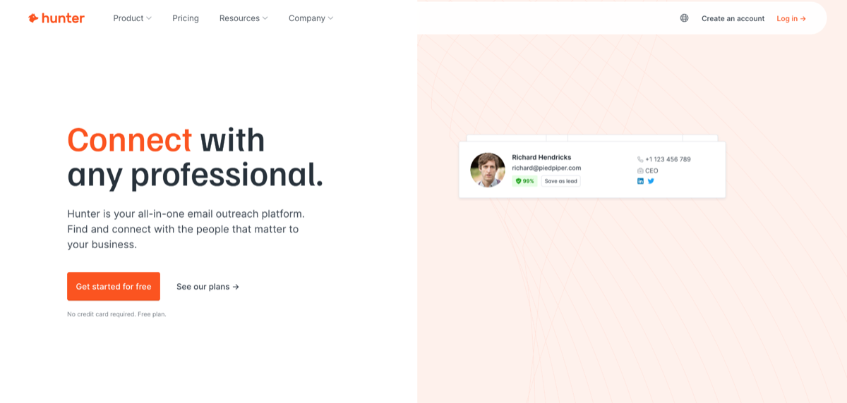 Hunter.io homepage