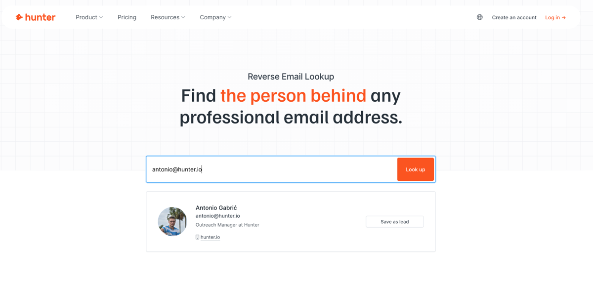 Hunter.io Reverse Email Lookup